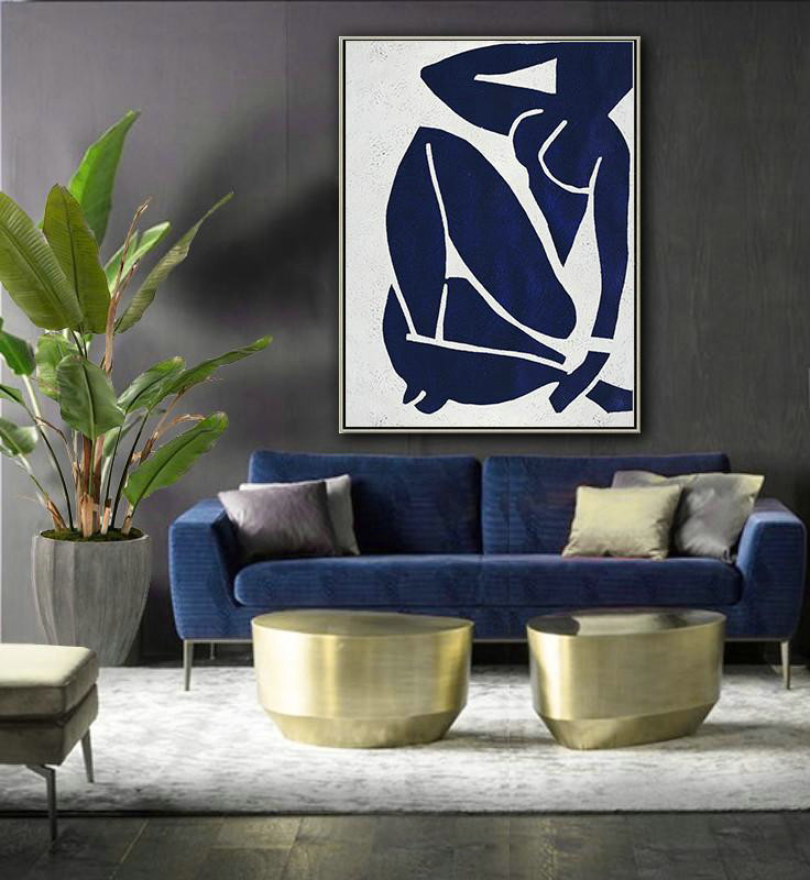 Large Abstract Art,Buy Hand Painted Navy Blue Abstract Painting Nude Art Online,Abstract Painting Modern Art #T6W9